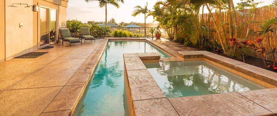 Custom limestone pool deck in Rancho Santa Fe, CA.