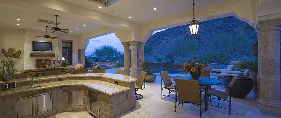 Luxury outdoor kitchen living space in Carlsbad, CA.