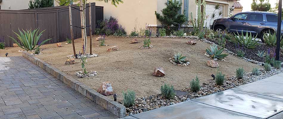 After completion view of xeriscaping project at a home in San Marcos, CA.