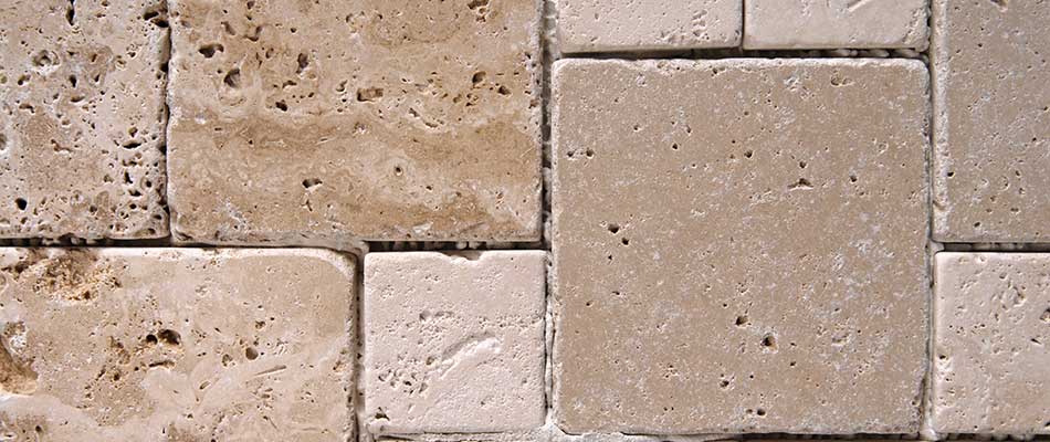 Close up photo of travertine stone tiles in Encinitas, CA.