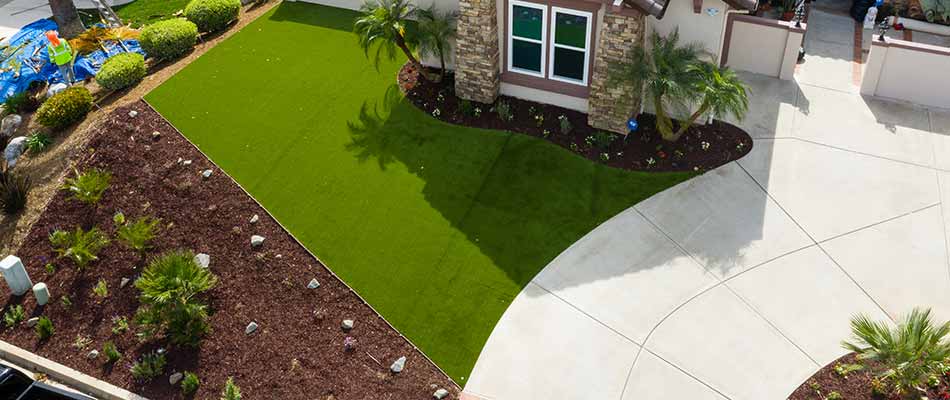 A home property in Rancho Santa Fe, CA with artificial turf installed.