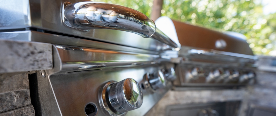 Stainless steel outdoor kitchen appliances in Del Mar, CA.